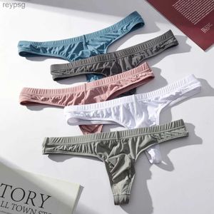 Slips culottes hommes sous-vêtements T Back G String Sexy respirant String Jockstrap hommes glace soie Transparent Tanga tongs mâle caleçon YQ240215