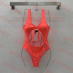 Maillot de bain femme rose vif lettre complète maillot de bain Sexy bikini creux dames maillot de bain une pièce
