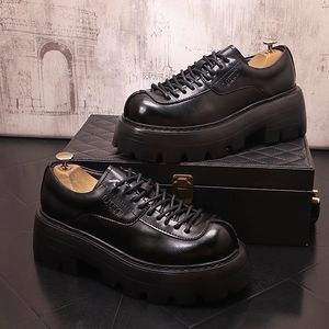 Chaussures britanniques en cuir à fond épais pour hommes, noires et blanches, robe de marié de mariage, chaussures plates d'affaires 10A5