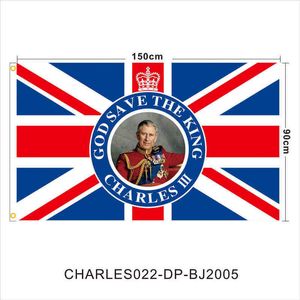 Bandera del rey británico Carlos III Bandera Isabel II Banderas conmemorativas Fondo Póster de tela 2022 Union Jack Y2209