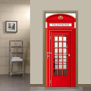 Style britannique Londres rouge cabine téléphonique porte autocollant auto-adhésif PVC étanche maison mur décor affiche décalcomanies chambre décoration 220716