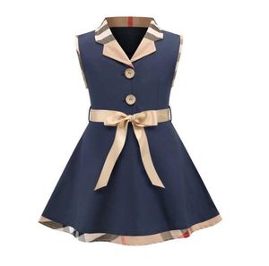 Style britannique été bébé filles robe de princesse enfants col rabattu robes sans manches enfants coton jupes décontractées fille gilet jupe avec noeud papillon