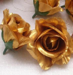 Bronzegolden Couleur Gol Tone 50pcs Diamètre 78 cm Camelle de soie artificielle Camellia Camellia Flower Heads3074065