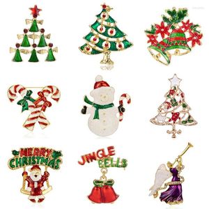 Broches 20 estilos Clásico Serie navideña Broche esmaltado Campanas de árbol Muñeco de nieve Papá Noel Ángel Encantos delicados Pin de cristal