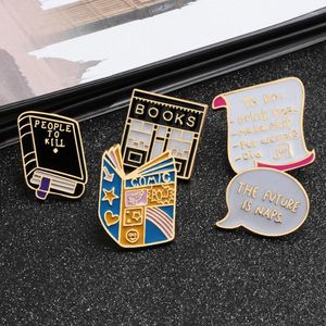 Brooches 5 Pcs/set Cartoon Pins Creative Book Dictionary Text Bookstore Enamel Pin Brooch Denim Coat Collar Metal Badge Jewelry