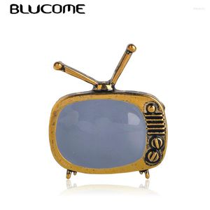 Broches Blucome Classic Vintage TV TV Forma Brooch Gold Color Padres de regalo S￩ter Sweater Pins Accesorios