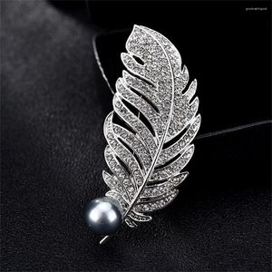 Broches cristal plume broche femme costume boutonnière Simple vêtements broche mode bijoux accessoires femmes