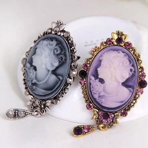 Broches Crystal Rhinestone Lady Vintage Cameo Victorian Style Wedding Party Mujeres Broche colgante