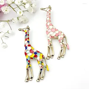 Broches en émail girafe en métal pour femmes, bijoux à la mode, couleur or, cadeau pour enfants, broche exquise