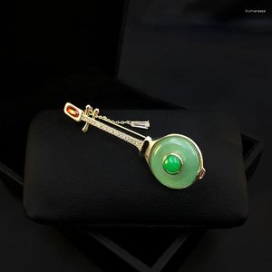 Broches elegante estilo chino Jade Pipa broche traje de mujer de lujo instrumento Musical Pin accesorios clásicos regalos de joyería