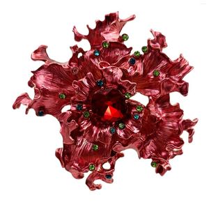 Broches Faerie Style Vintage émail rouge Poinsettia fleur broche avec Accent de cristal