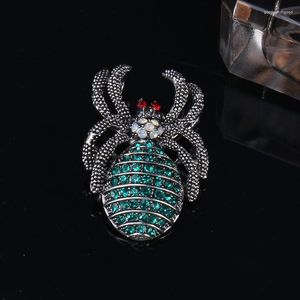 Broches Fashion Fashion Vintag Green Crystal Cute Spider for Women Luxury Silver Color Aley Animal Brooch Safety Safety