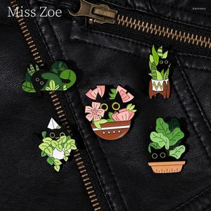 Broches fleurs et plantes chat émail broches dessin animé Animal revers Badge sac à dos vêtements chapeau bijoux décoratifs enfant femme cadeaux