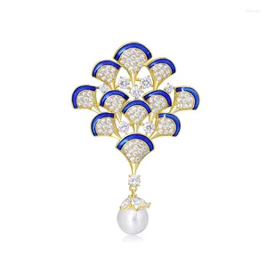 Broches de luxe rétro pliant ventilateur perle broche pour femmes filles Mirco-set cubique zircone pull manteau broche accessoires