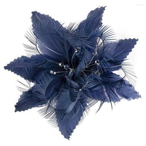 Broches bleu marine fait à la main plume fleur broche fleurs artificielles Plumas broche pince à cheveux pour femmes fille coiffure avec plumes