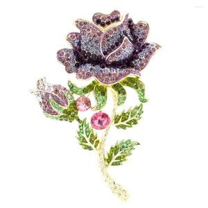 Broches de cristal de diamantes de imitación, broche de flor de rosa grande, broche de hojas, Broche, joyería para mujer FA5068