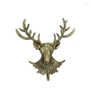 Broches Vintage con astas de ciervo, broche con cabeza, joyería, aleación Unisex, alfileres de animales de bronce para hombres y mujeres, regalos de Navidad