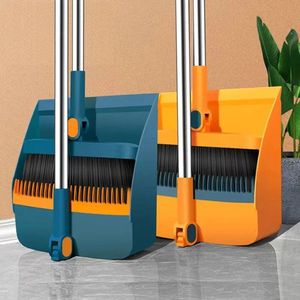 Brooms Dustpans Multifunctional Cleaning Tools Sweeping Combination Stainless Broomstick Foldable Rotating Soft Hair Broom Dustpan Set 230421