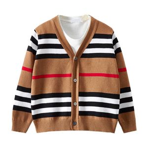 Cardigans marron pour garçons et filles, 100% coton, pulls rayés, vêtements d'automne pour enfants, Y1024