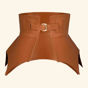 Brown irrégulier pu cuir long large ceinture punk style femmes mode automne hiver pU ceintures corset 220121 269d