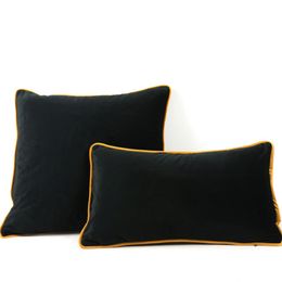 Brun Yellow Edge Velvet Black Cushion Cover Pillow Base de chaise chaise canapé-oreiller de canapé sans ballonnement décor sans farce 179n