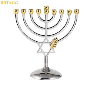 BRTAGG Hanukkah Menorah Color plata tamaño completo sin deslustre - Je 9 Rama Candelero Portavelas Crismas Tierra Santa Regalo 210924