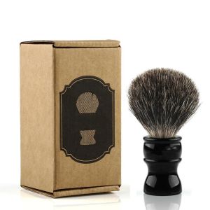 Brosse 100% Badger Hair Shaving Brush nœud 22 mm Brosse de barbe à manche en résine noire avec boîte pour hommes rasage humide traditionnel