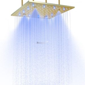 Pommeau de douche LED en or brossé, 400x400mm, brume de plafond, pluie, 304 SUS, deux fonctions, robinet de douche encastré pour salle de bains