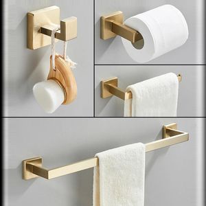 Brushed Gold Hardware Set Bathroom Shelf Towel Bar Rack Robe Hook Toilet Paper Roll Holder Black Bathroom Accessories Sets 4 Pcs 240123