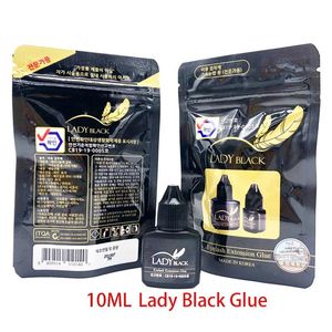 Pinceles 1/2 botellas 10 ml Lady Black Glue para extensiones de pestañas con bolsa original Baja irritación Secado rápido Herramientas de maquillaje adhesivo para pestañas