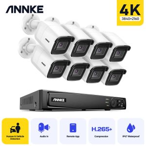 Pinceles Annke 4K Ultra HD Sistema de vigilancia de video de video Poe 8ch H.265+ NVR con cámaras de seguridad 4K Kit CCTV Recordación de audio Cámara IP de 8MP