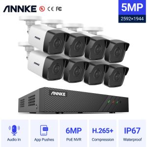 Pinceles Annke 8CH FHD 5MP POE Network Sistema de seguridad de video H.265+ 6MP NVR con cámaras de video vigilancia de 5MP Cámara de audio IP Cámara IP