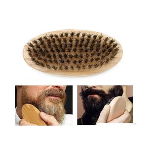 Cepillos Cepillo de cerdas de jabalí Cepillo de barba Mango de madera redondo duro Peine antiestático Herramienta de peluquería para hombres Ajuste personalizable Wvt0669 Dro Dhh86