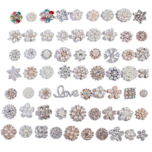 Brosses Fashion Chic Sier Crystal Rhinestone Boutons avec des perles d'ivoire pour le tissu de chaussures Bouton en verre transparent pour l'invitation de mariage