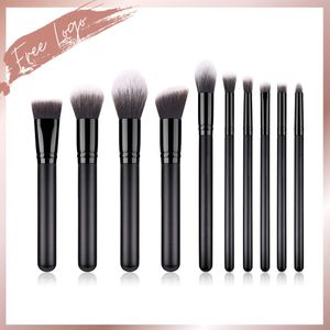 Pennelli Hot Luxury 10 pezzi regalo Set di pennelli per trucco cosmetico personalizzato con etichetta privata di colore nero sintetico vegano di alta qualità Dropshipping