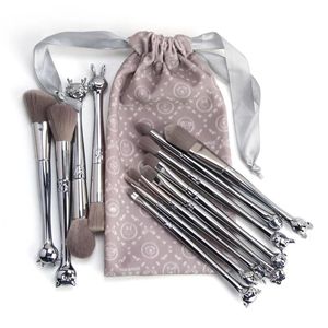 Ensemble de pinceaux de maquillage professionnels, vente directe d'usine, 12 animaux mignons avec sac en velours, outils de beauté, offre spéciale, ensemble de pinceaux de maquillage, vente en gros