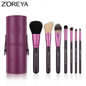 Brosse Zoreya 7pcs Hoile de chèvre Makeup Brushes Brôles de manche en bois naturel Ensembles de cosmétiques avec boîtier de maquillage 4 couleurs disponibles