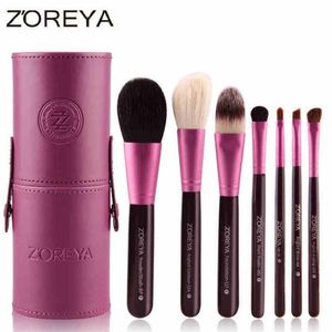 Zoreya 7 pièces pinceaux de maquillage en cheveux de chèvre naturels ensemble poudre lot pinceaux maquillage outil cosmétique maquillage brosse organisateur 40 #707