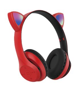 BT 5.1 casque sans fil stéréo dessin animé mignon chat oreille casque jeu écouteurs avec lumière LED TF fente MP3 lecteur de musique bandeau de sport