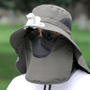 chapeau de seau ventilateur casquette de thé été pêche en plein air alpinisme avec masque en maille respirante crème solaire pêcheur