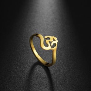 Anillos de dedo Om de Yoga indio budista para mujer, amuleto de talismán gótico de Mandala de oro amarillo de 14k, anillo informal, regalo de joyería