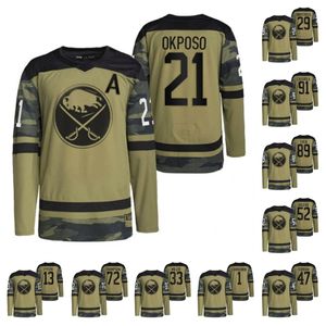 Buffalo''Sabres''Men Mujeres Jóvenes Jeff Skinner Alex Tuch Rasmus Dahlin Tage Thompson Kyle Okposo Camo Apreciación militar Noche cosida Hockey Jersey