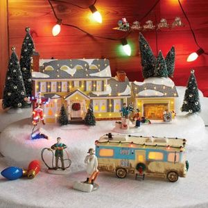 Bâtiment des décorations de Noël du Père Noël éclairées par des fêtes de village de cartes de voitures vives Griswold Villa Home Desktop Figurines Au11