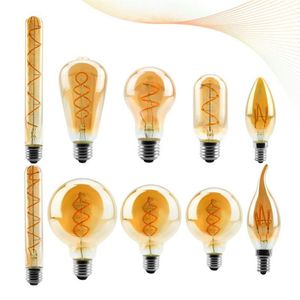 Bulbes LED Filament Bulbe C35 T45 ST64 G80 G95 G125 SPIRAL Light 4W 2200K Retro Vintage Lampes Decorative Lighting Dimmable Edison LA2872