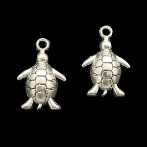 En vrac 100pcs tortues tortues pendentifs breloques pour la fabrication de bijoux couleur argent tibétain antique bricolage artisanat fait main 18x13mm DH0408