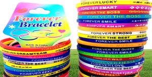 Bulk Lots 100pcs Top Design Colorful Charm Forever Forever Silicone Bracelets Rubber Sports et Men Women Toys Bangles Bangles Brangles Anniversaire Smas8597753