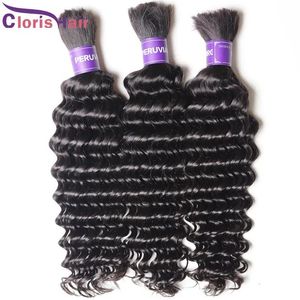 Bulks Deep Wave Cabello humano a granel malasio para extensiones Sin trama Paquetes de tejido de cabello trenzado rizado suave 3 piezas Cabello trenzado sin procesar I