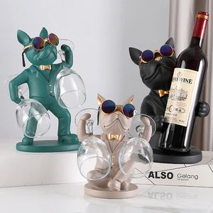 Figurine d'animal bouledogue, porte-verre à vin, ornements de table, Statue de chien, sculpture, accessoires de décoration pour la maison, décor de salon 240323