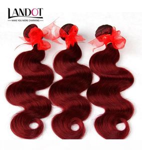 Borgogne brésilien vierge coiffure tisser paquets brésiliens brésilien wavy cheveux ondulés 3 pcs lot vin 99J extensions de cheveux humains bon marché tangl6838015