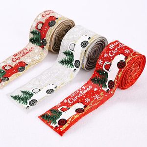 Corde d'emballage de cadeau de Noël de ruban de toile de jute avec le partern de voiture pour l'artisanat décoration nœuds floraux artisanat longueur 196,9 pouces
